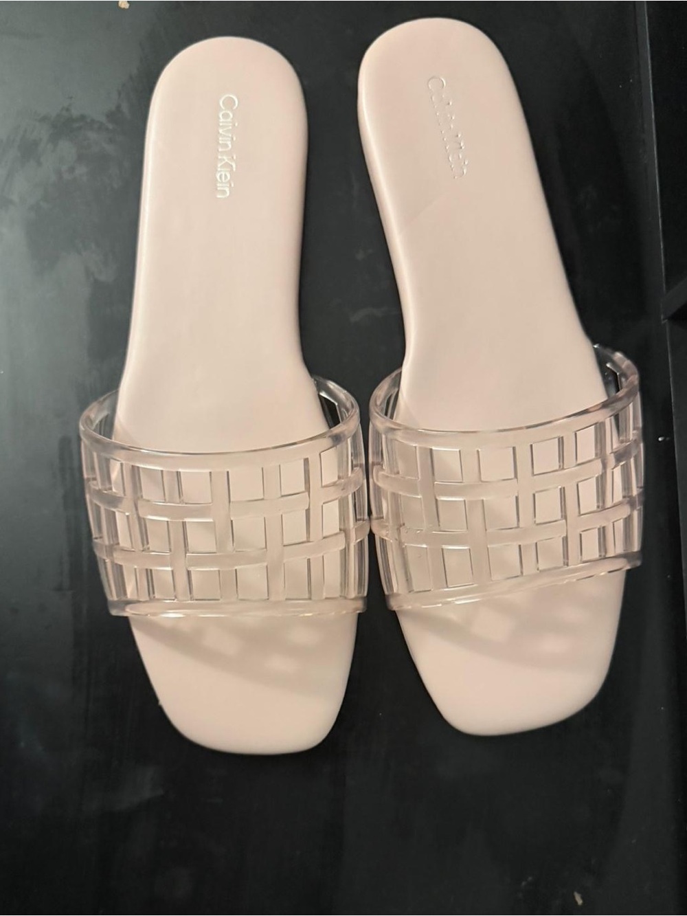 Calvin Klein Women's Nude Pink Clear Strap Slide Sandals